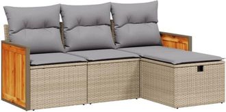 vidaXL Juego De Sof&aacute;s Jard&iacute;n Con Cojines Beige Mezcla 4 Pzas Rat&aacute;n Pe Vidaxl