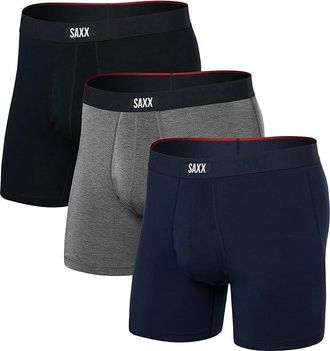 Saxx Underwear Vibe Xtra Soft Comfort Boxer Brief Fly 3-Pack Mens Underwear Black/Dark Grey Heather/Navy : 2XL, Elastane/Mesh/Viscose