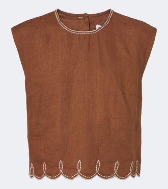 Veronica Beard Kessan embroidered linen top