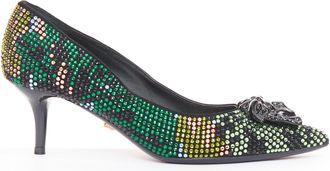 Versace 2015 Palazzo camouflage green rhinestone crystal Medusa pumps EU36 US6
