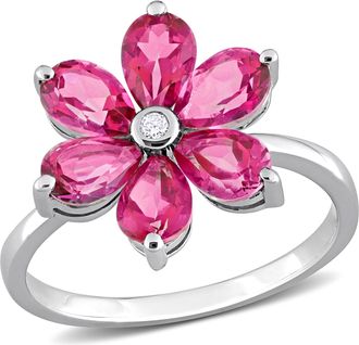 Mimi & Max Womens 2 4/5ct TGW Pear Shape Pink Topaz and Diamond Accent Floral Ring in 10k White Gold