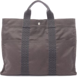 Herm&egrave;s Gray Nylon Canvas Canvas Handbag Tote Bag (Pre-Owned)