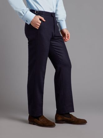 Oliver Brown Pleated Trousers - Wool Twill Navy