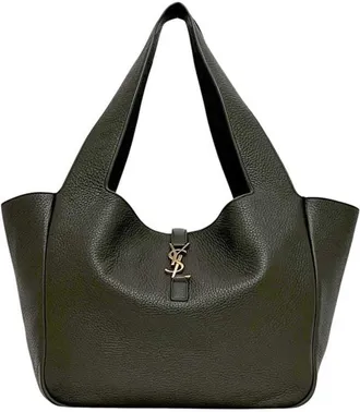 Saint Laurent Green Khaki Leather Tote Bag (Pre-Owned)