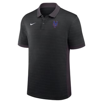 Nike New York Mets Authentic Collection Striped Victory Nike Mens Dri-FIT MLB Polo in Black | 03BG0GJ6NME-P81
