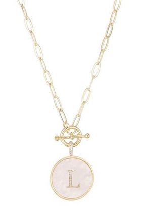 Adornia 14K Gold Plated Mother-of-Pearl Initial Pendant Necklace in White/Gold-L at Nordstrom Rack