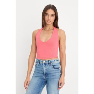 Good American Womens Super Stretch Halter Tank Top | Coral Blossom, Size Medium | Good American by Khlo&Egrave; Kardashian