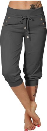 Generic Cropped Trousers for Women UK Straight Leg Joggers Cuffed Cargo Trousers Drawstring Sweatpants Baggy Capri Trouser Elastic Waist Ladies Summer Trouser