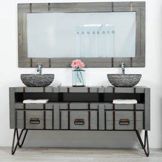 Wanda Collection Wanda Collection - Mueble Doble Para Cuarto De Ba&ntilde;o Loft De Mindi Y Metal 160 Cm Gris