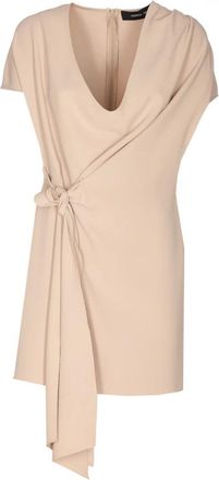 Federica Tosi Abito corto drappeggiato scollo V in cady - Dames - Korte kleedjes - Beige - S - Kleedjes