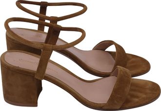 Gianvito Rossi Ankle Strap Block-Heel Sandals in Brown Suede