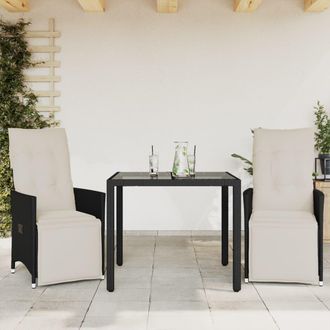 vidaXL Vidaxl - Mesita Y Sillas Con Cojines 3 Piezas Rat&aacute;n Sint&eacute;tico Negro