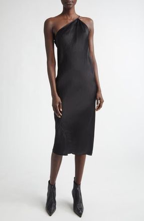 Rick Owens One-Shoulder Satin Midi Dress in Black at Nordstrom, Size 12 Us