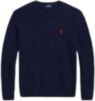 Polo Ralph Lauren Pullover van wol-cashmier met kabels - Heren - Ronde hals truien - Blauw - XL - Wol - Truien & Vesten