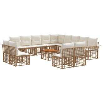 vidaXL Conjunto De Sof&aacute;s De Exterior 14 Pcs Natural Y Crema Poli&eacute;ster Vidaxl