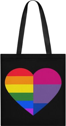 Generic LGBT Rainbow And Bisexual Flag Heart Womens Tote Casual Shopping Bag Lightweight Shoulder Bags Hobos Handbag for Work Travel Daily 35x40cm