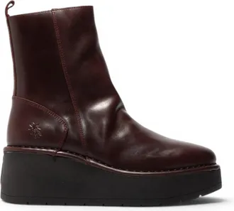 FLY London Fly London Womens Wine Leather Wedge Heel Platform Ankle Boots - HEIJ272