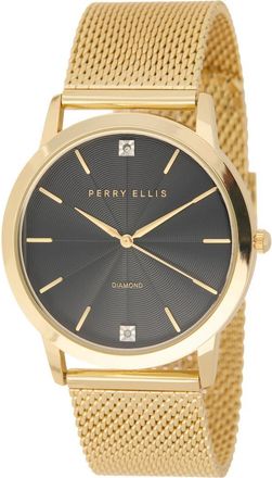 Perry Ellis Diamond Solitaire Mesh Strap Watch, 41mm in Gold at Nordstrom Rack