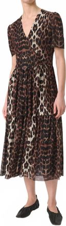 Soaked In Luxury Slaldora Short Sleeve V-Neck Wrap Midi Dress In Leopard Pattern Brown