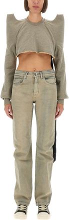 Rick Owens Grey Crew Neck Cropped Sweatshirt