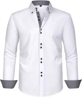 Generic Blue Formal Shirt Men Mens White Shirt 2024 Trendy Four Way Stretch Mens Shirt Polka Dot Color Blocking Design Sense Double Breasted Shirt Mens Clothi