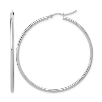 Diamond2Deal 10K White Gold Round Hinged Hoop Earrings