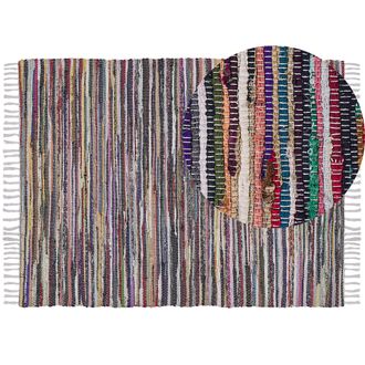 Beliani Alfombra Multicolor De Algod&oacute;n 160 X 230 Cm Rayas Con Flecos Rectangular Hecha A Mano Boho Ecl&eacute;ctico Danca