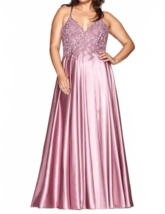Faviana Lace Bodice A-Line Gown In Mauve