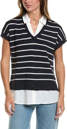 Adrianna Papell Drop Shoulder Textured Stripe Twofer Sweater