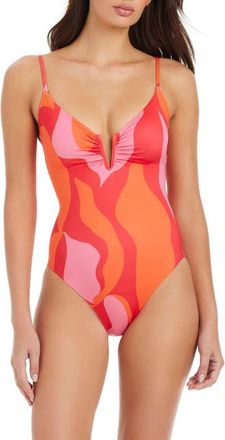 Sanctuary Mio Abstract Print One-Piece Swimsuit in Red Energy at Nordstrom, Size X-Small
