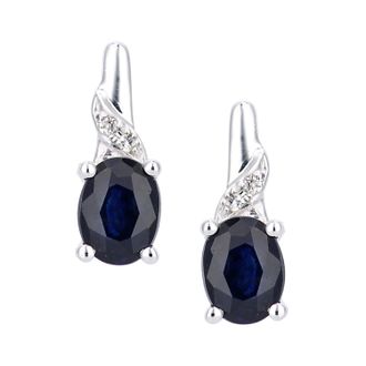 Diamant L'éternel Womens 9ct White Gold Sapphire and Diamond Oval Gemstone Drop Earrings - One Size
