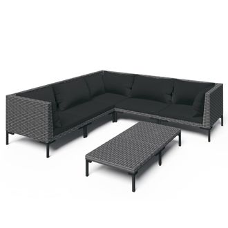 vidaXL Sof&aacute;s De Jard&iacute;n 6 Piezas Y Cojines Rat&aacute;n Sint&eacute;tico Gris Oscuro Vidaxl