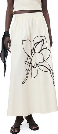 Mango Floral Embroidery Cotton Skirt in Off White at Nordstrom, Size 0