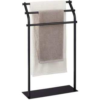 Relaxdays Relaxdays - Freestanding Towel Stand with Three Rails, No-Drill Rack, Modern & Simple Design, 86 x 51 x 19 cm Iron, Black