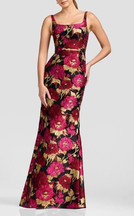 Dress The Population Lorena Metallic Floral Brocade Mermaid Gown in Fuchsia Multi at Nordstrom, Size Xx-Large