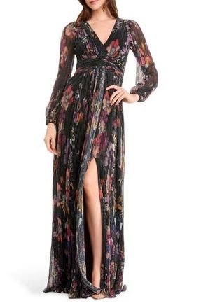 Dress The Population Pauline Metallic Floral Long Sleeve Gown in Violet Multi at Nordstrom Rack, Size Small
