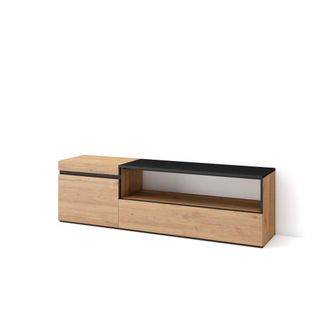 Skraut Home Mueble tv efecto madera roble y negro 150x35x45cm