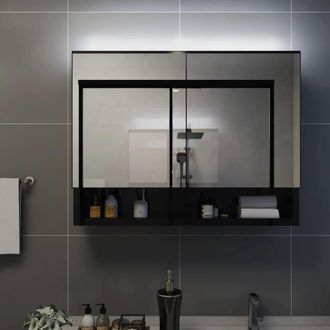 Berkfield Home LED Bathroom Mirror Cabinet Black 80x15x60 cm MDF | Size: 80 x 15 x 60 cm