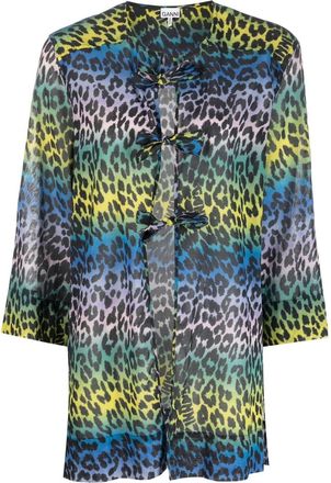 Ganni leopard-print cotton blouse - women - Organic Cotton - 34 - Blue