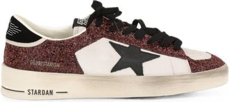 Golden Goose Low-Top Sneakers with Burgundy Glitter Accents