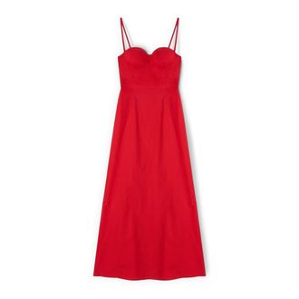 Motivi Vestido Largo L&iacute;nea A en Popel&iacute;n con Cors&eacute; - Dresses - Mujer - Rojo - 2XS