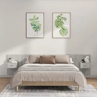 vidaXL Cabecero De Cama Y Mesitas Madera Contrachapada Gris Sonoma Vidaxl