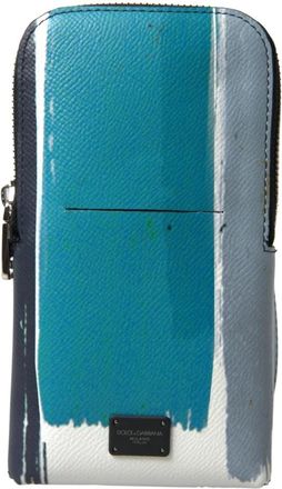 Dolce & Gabbana Blauwe Luipaard Leren Heren Crossbody Telefoontas - Heren - Telefoonaccessoires - Veelkleurig - ONE Size - Leer - Accessoires