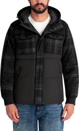 Karl Lagerfeld Mixed Media Puffer Jacket in Black Combo at Nordstrom, Size Xx-Large