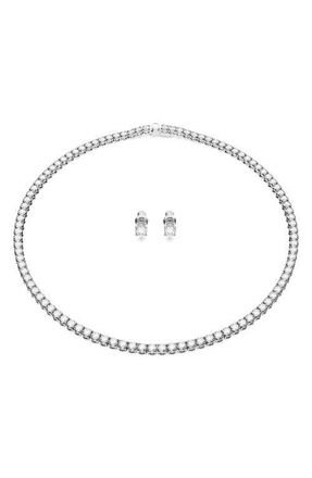 Swarovski Matrix Crystal Tennis Necklace & Stud Earrings Set in White at Nordstrom