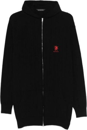 Balenciaga Truien & Vesten, Dames, Zwart, S, Logo-Geborduurde Kabelgebreide Hoodie