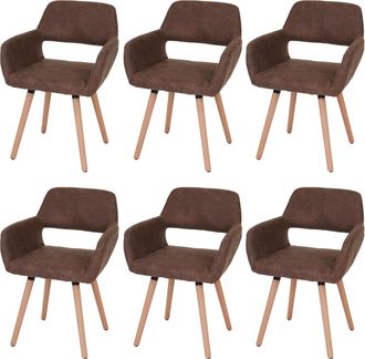 Hhg Hhg - Juego De 6 Sillas De Comedor 429 Ii, Silla De Cocina, Dise&ntilde;o Retro A&ntilde;os 50, Textil, Vintage Marr&oacute;n, Patas Claras