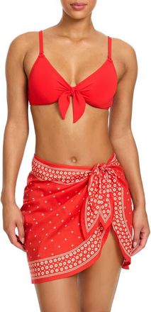 Robin Piccone Juno Print Cotton Cover-Up Pareo in Fiery Red at Nordstrom
