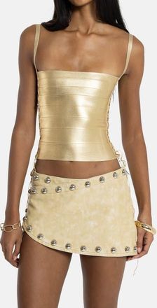 Jaded London Metallic Lace-Up Bandage Top in Beige at Nordstrom, Size X-Small