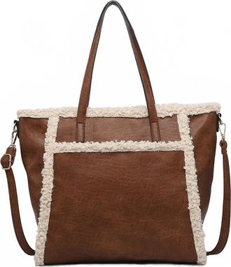 Jen & Co. Womens Lulu Sherpa Trim Tote Bag In Dark Brown